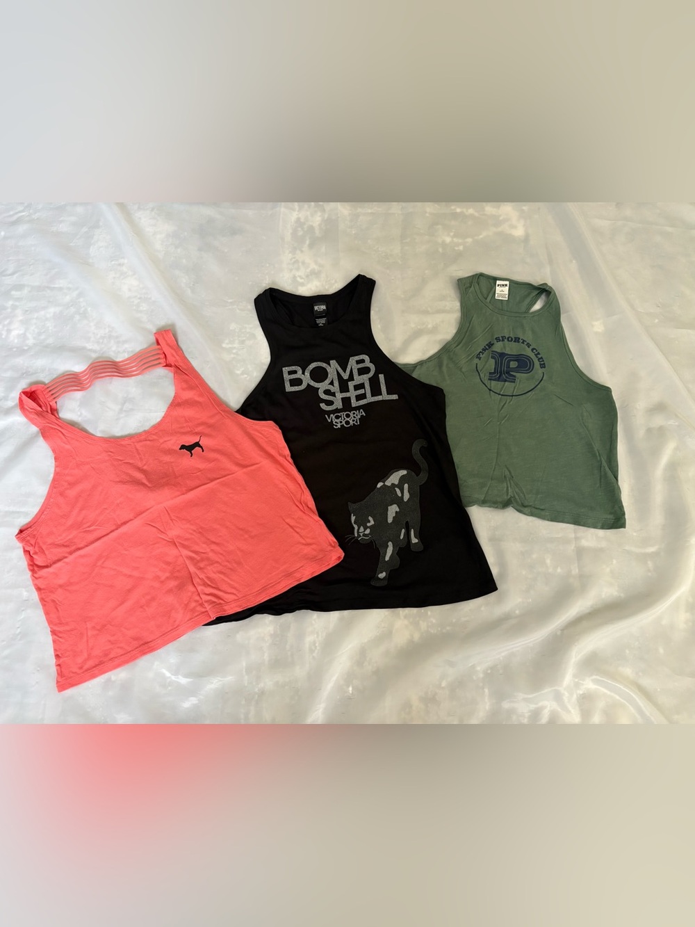 Victoria’s Secret Set of 3 Women’s Casual Tank Tops - Coral, Black & Olive
